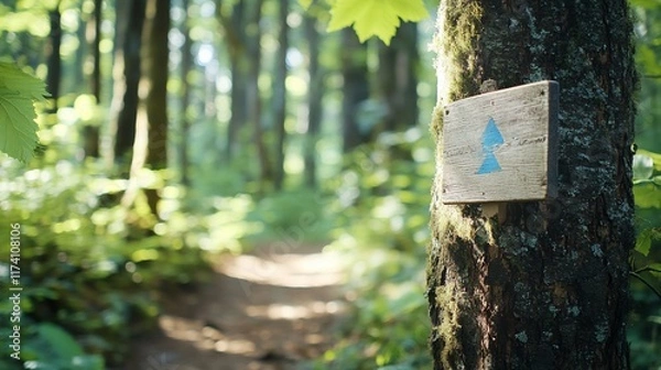 Obraz Forest trail marker, sunlight, hiking path