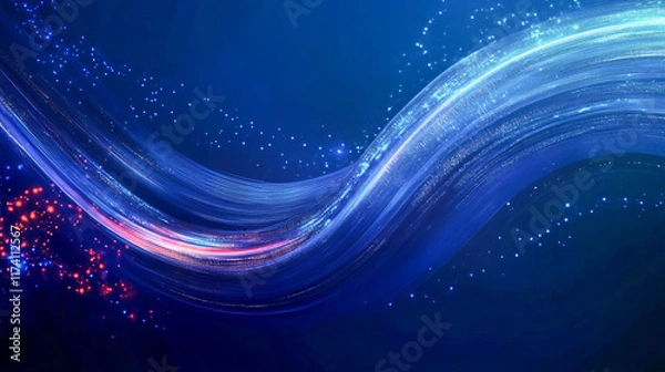 Fototapeta Abstract blue and red light swirls with dotted sparkles on dark background