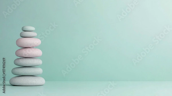 Fototapeta Calming stack of smooth balancing stones on pastel background
