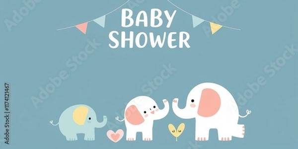 Fototapeta A collection of baby shower invitation templates featuring adorable elephants in various playful poses, perfect for a cute and whimsical celebration, baby shower, card, elephants