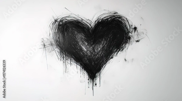 Fototapeta loosely sketched black heart on white background evokes emotion