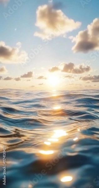 Obraz Ocean sunset, calm waves, golden light, cloudscape, travel