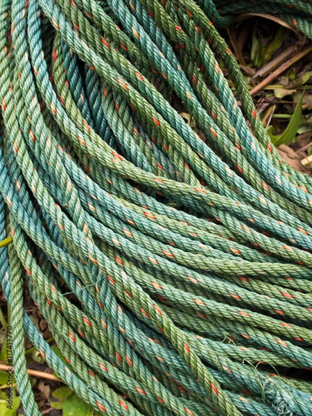 Fototapeta Roll bristly of green nylon rope