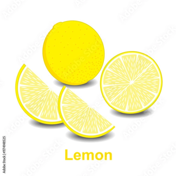 Obraz Vector illustration of citrus lemon and lemon slices isolated on a white background. EPS 10 file RGB color is arranged in groups and layers for easy editing.
