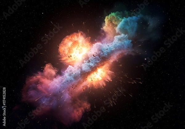 Fototapeta A beautiful sight of the space where the moment of explosion and smoke soar
