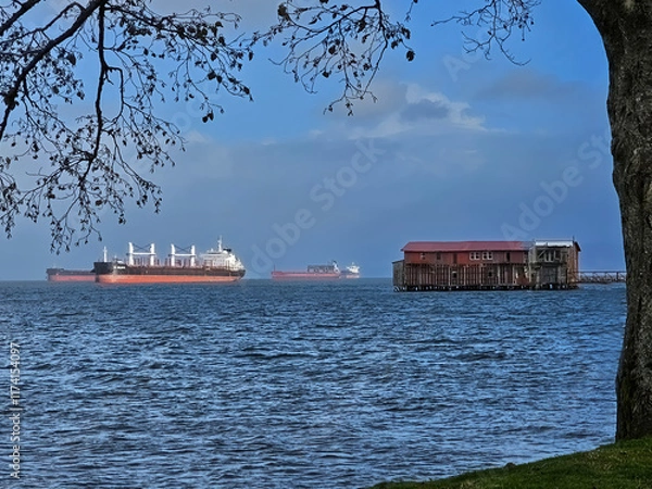 Fototapeta The old dilapidated net shed from the Astoria river-walk.