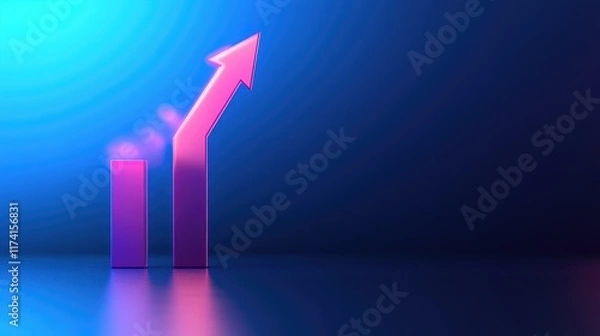 Fototapeta A glowing arrow chart representing financial success on a stylish blue gradient background.