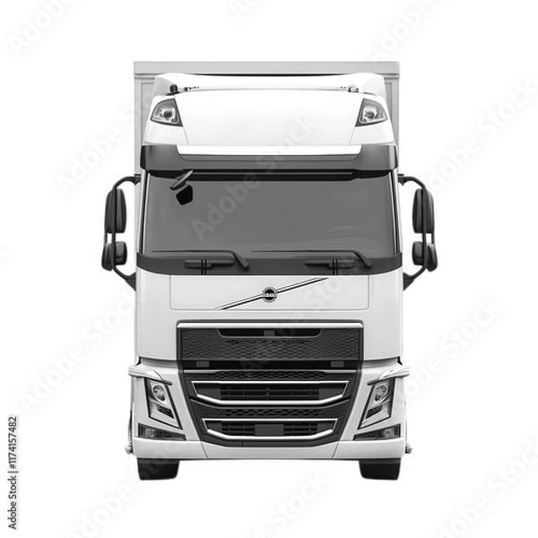 Fototapeta front view of a large. modern truck designed for transportation. showcasing its sleek design and practical features the truck is primarily white. emphasizing its professional appearance and utility in