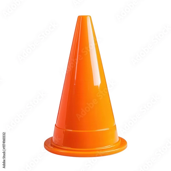 Fototapeta bright orange traffic cone. commonly used for road safety and directing traffic its conical shape and vibrant color make it easily visible. serving as a warning or marker in construction zones. roadwo