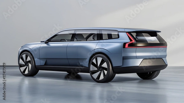 Fototapeta This image features a stylish metallic blue electric SUV with clean lines and innovative design, captured from a dynamic side angle, showcasing its sleek and modern appearance
