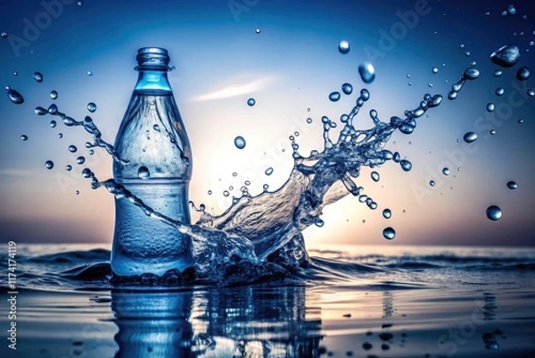 Fototapeta Intricate mineral water splash:  silhouetted arcs, bursting bubbles, delicate droplets.