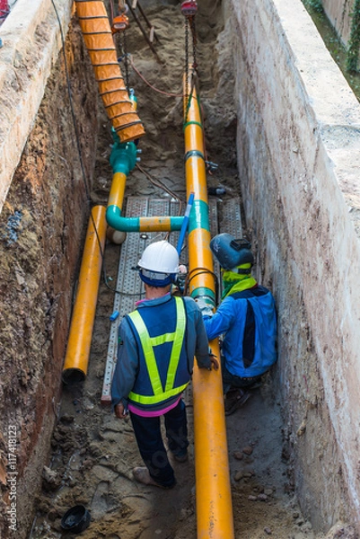 Obraz Working construction gas pipeline underground