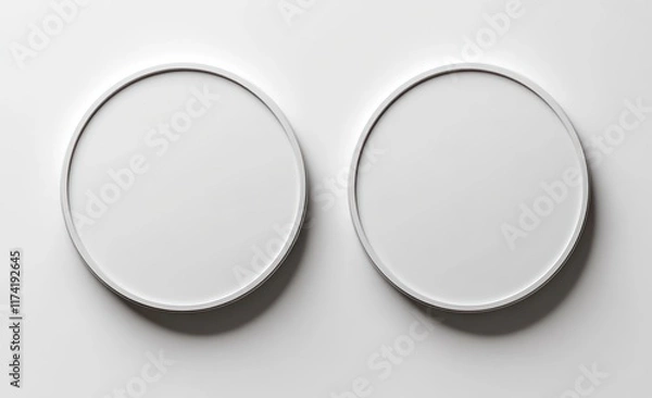 Fototapeta Blank Round Adhesive Stickers Mockup with Curved Corners, Empty Circle Label, Simple Modern Design