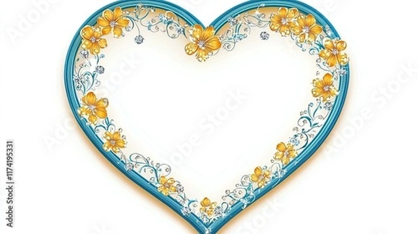 Fototapeta A decorative heart-shaped frame adorned with yellow flowers and swirling designs.