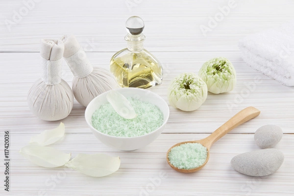 Fototapeta beautiful composition of alternative skincare with lotus flower