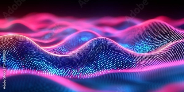 Fototapeta Digital Neon Waveform Art with Futuristic 3D Visualization Effects : Generative AI