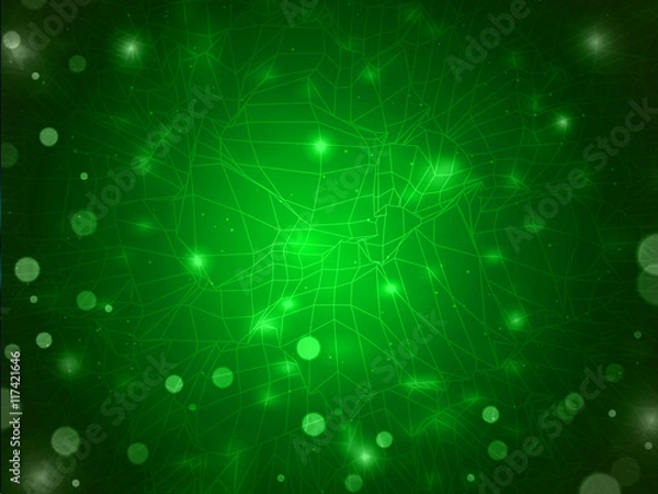Fototapeta Futuristic green absctract background, with bokeh and glow circl