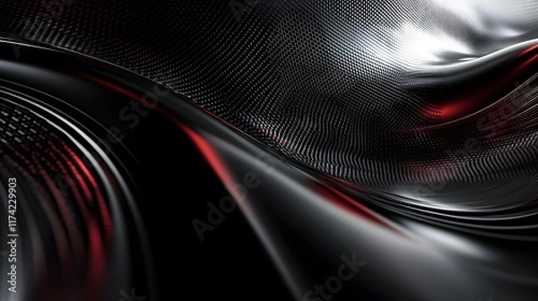 Fototapeta Abstract technology background features a striking combination of black and red hues, with a dark-to-light gradient creating a sleek and modern surface metallic texture and soft lines adding depth