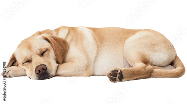 Fototapeta Sleeping dog resting peacefully on soft surface