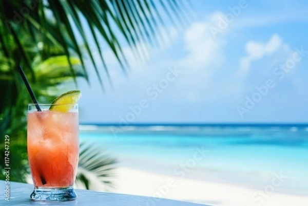 Fototapeta  a luxurious beachfront resort with white sandy beaches, turquoise waters, and a clear blue sky