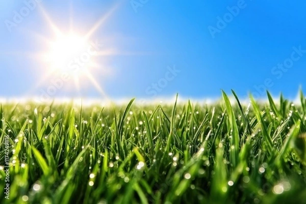 Fototapeta Sunlit Grass Field Nature Scene Macro Photography Outdoor Environment Low Angle View Vibrant Growth