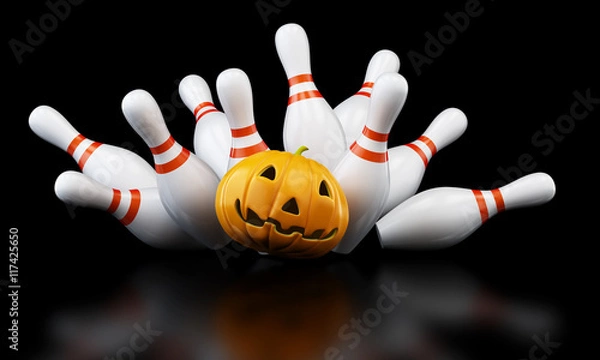 Obraz bowling strike halloween. 3D illustration