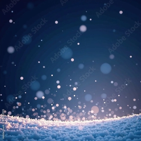 Fototapeta Delicate snowflakes falling from a dark sky on a clear night, wintry, sky