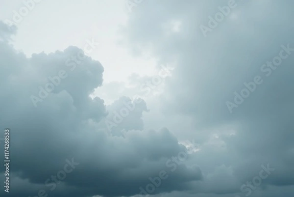 Obraz Overcast sky with soft white fog and wispy clouds, distinct grey tone,