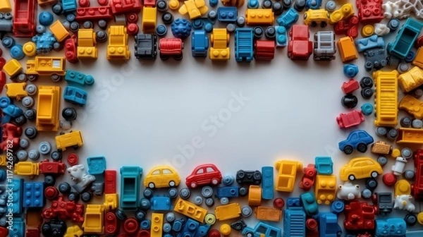 Obraz Colorful Toy Cars and Blocks Frame