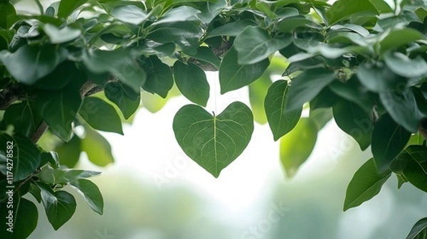 Fototapeta Leafy Heart Shaped Tree Emblem with Sweet Tone and Clear Center for Text