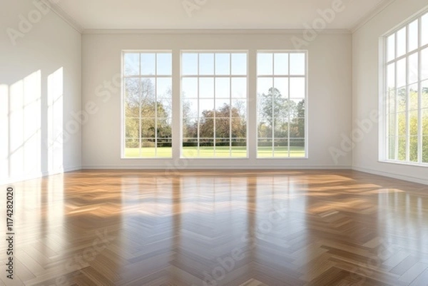 Obraz Vintage Style Banquet Hall with Parquet Flooring and Large Windows