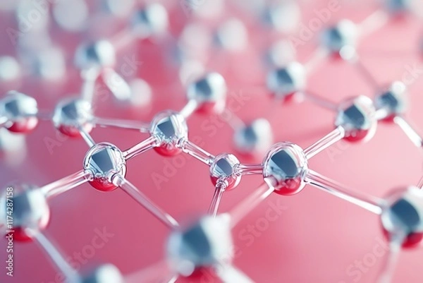 Fototapeta Molecular structure with interconnected lines, horizontal banner design, futuristic technology and scientific research concept