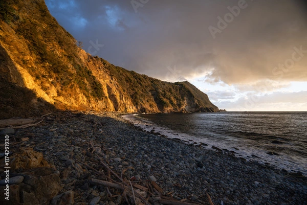 Fototapeta 夕陽があたる洗顔門ビーチ