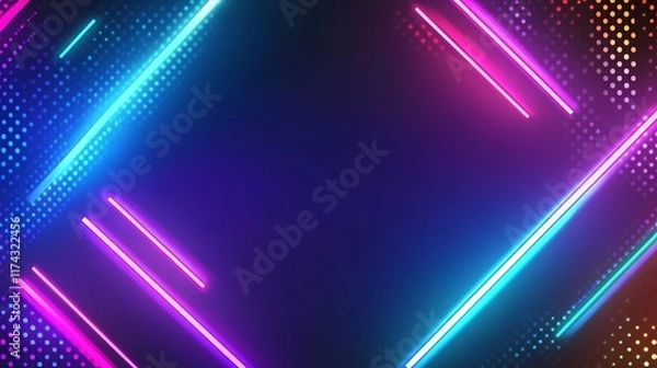 Fototapeta Vibrant Neon Lines and Dots Abstract Background