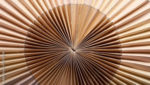 Fototapeta Close-up of a meticulously folded paper fan, showcasing its intricate radial pattern and warm, earthy tones.