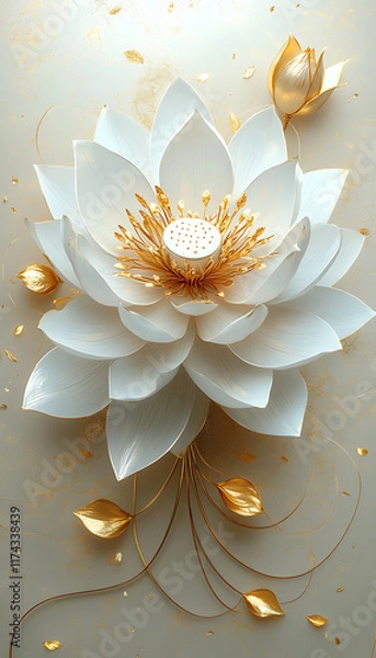 Fototapeta Mandala created with clean, detailed contour lines, showcasing symmetrical geometric and floral patterns. Minimalistic design with an artistic, balanced aesthetic