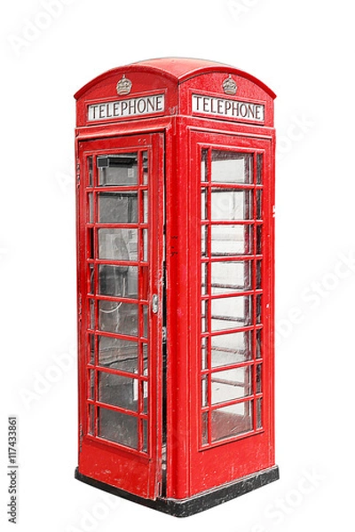 Obraz Classic British red phone booth in London UK, isolated on white