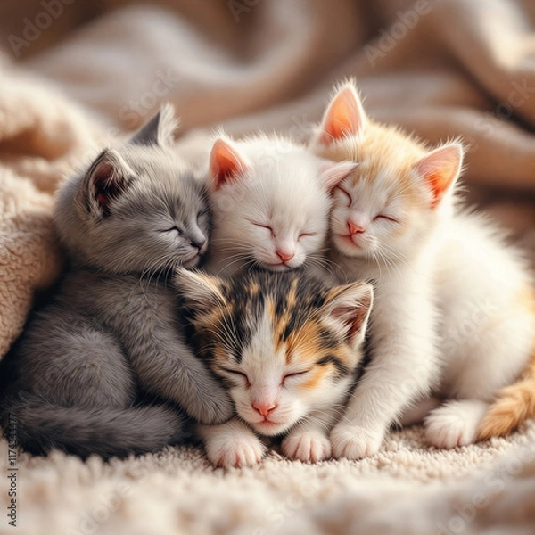 Fototapeta Three Kittens Cuddling