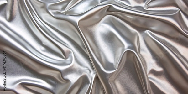 Fototapeta Close-up of elegant silver fabric with soft folds and luxurious texture.