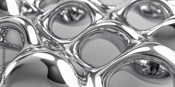 Fototapeta Abstract image of a chrome liquid metal surface with a unique texture and reflective quality.