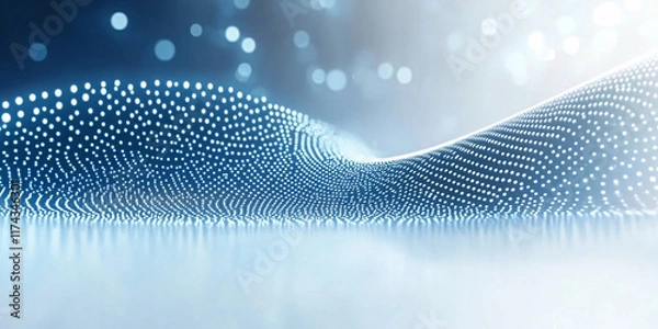 Fototapeta Abstract digital art depicting a wave of luminous blue dots,