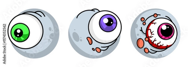 Obraz Set of creepy zombie eyeballs illustration. Design elements for Halloween and Horror. Vector illustration isolated on white background.