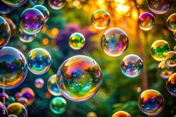 Fototapeta Vibrant Soap Bubbles Burst, Colorful Abstract Background