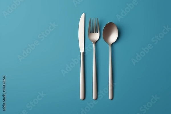 Fototapeta there are two forks and a spoon on a blue background