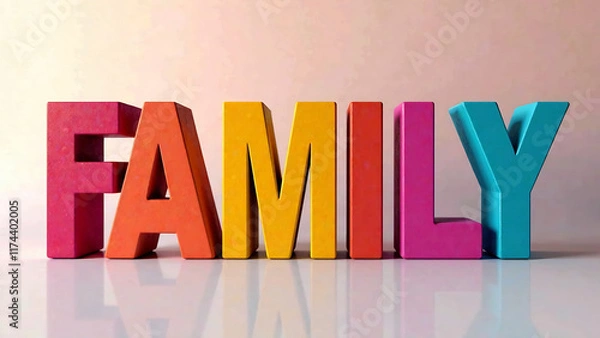 Fototapeta This image features the word 'FAMILY' brightly colored, symbolizing the importance and vibrancy of leadership qualities in a professional or personal setting.