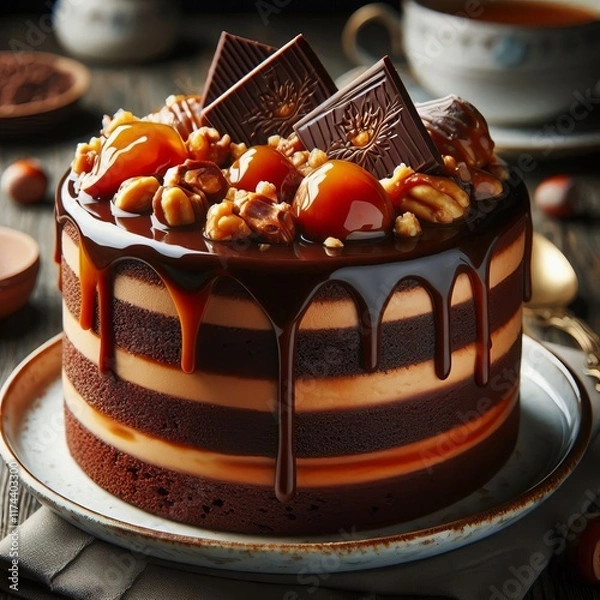 Obraz Chocolate and Hazelnut Praline Cake Rich chocolate cake filled w