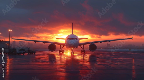 Fototapeta When the sunrise is brilliant there is a panoramic view of the plane
