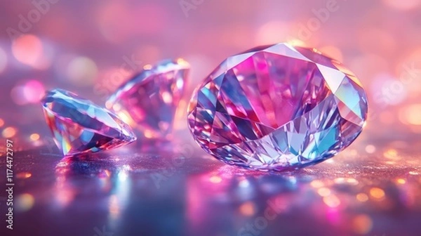 Fototapeta A captivating image of colorful, sparkling gemstones reflecting light, showcasing their brilliant cuts and vibrant hues against a dreamy background.