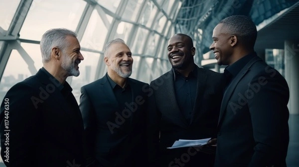 Fototapeta Confident Businessmen in Modern Office Building Discussing Strategies