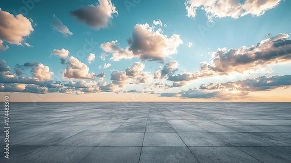 Obraz a large empty concrete floor with a sky background